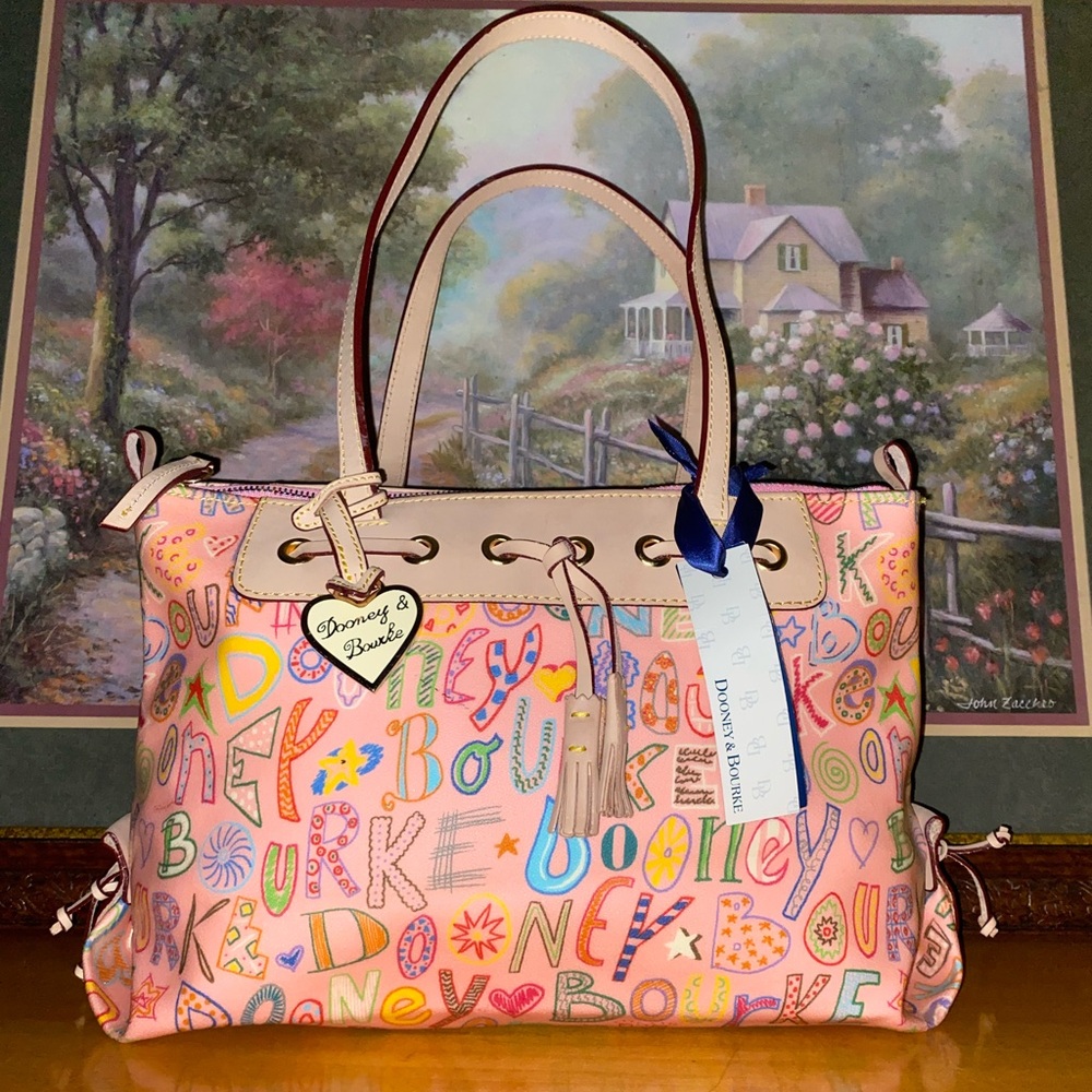 DOONEY & BOURKE RARE ZIP TOP TASSEL TOTE SPELL OUT Y2K RAINBOW EXTRAVAGANZA NWT!